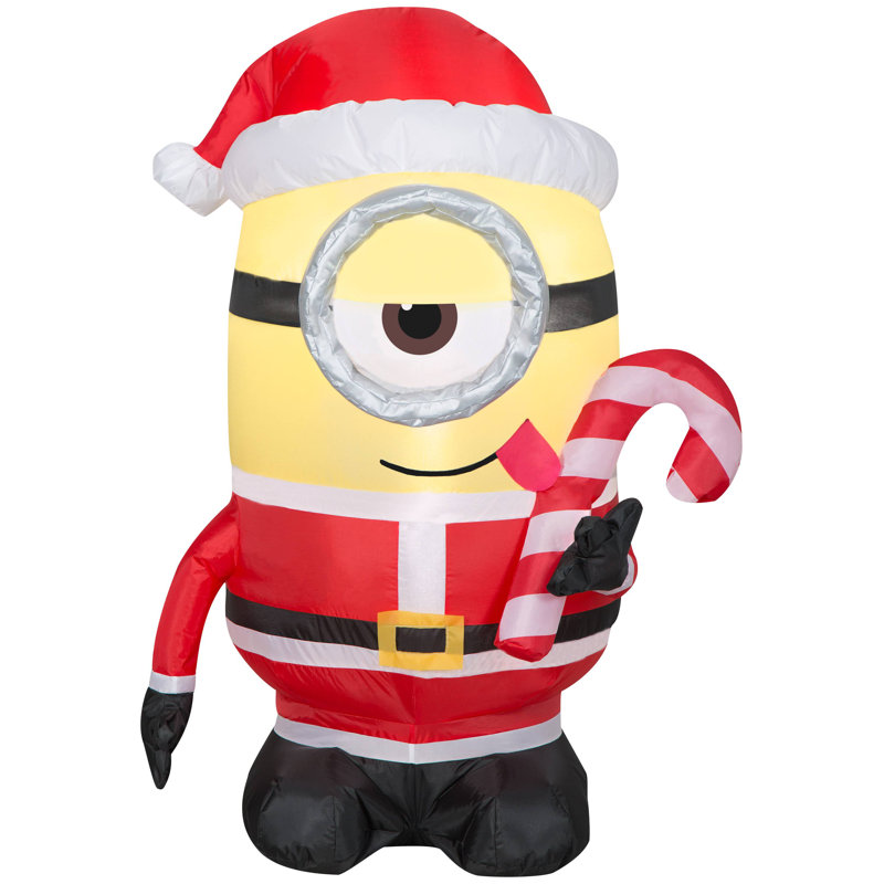 Gemmy 4.5' Airblown Minion Stuart 2024 in Santa Suit licking Candy Cane Inflatable